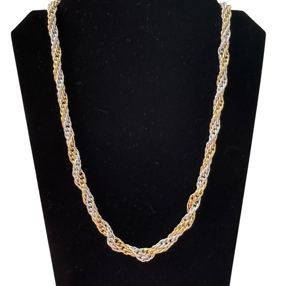 Vintage Other - Twisted Rope Chain Necklace Silver Gold Tone Metal 24” Barrel Clasp 2 Tone Woven